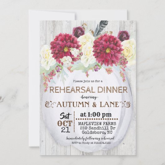 Rustic Automne Répétition Dîner Invitation (Devant)