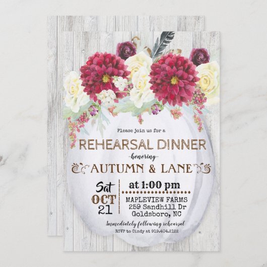Rustic Automne Répétition Dîner Invitation (Devant / Derrière)