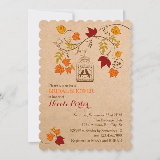 Rustic Autumn Birdcage Bridal Shower Kaart (Voorkant)