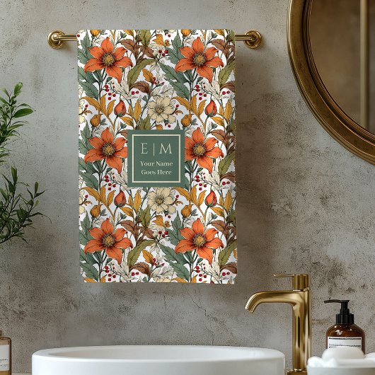 Rustic Autumn Blooms Olive Terracotta Bath Towels