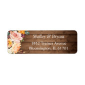 Rustic Autumn Burgundy Peach Floral Return Address Etiket (Voorkant)