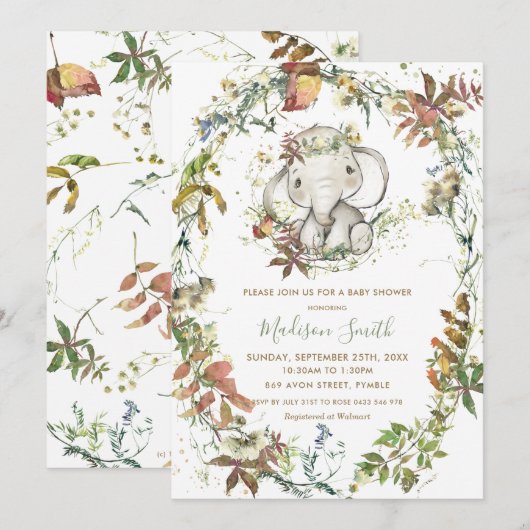 Rustic Autumn Elephant Genderneutraal Baby shower Kaart (Voorkant / Achterkant)