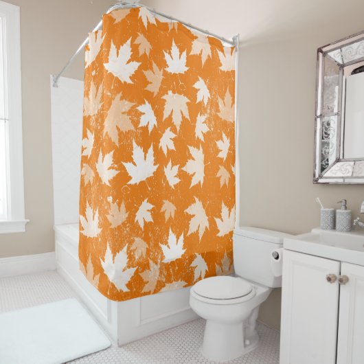 Rustic Autumn Fall Leaves Pattern Douchegordijn (In situ)