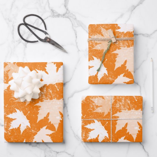 Rustic Autumn Fall Leaves Pattern Inpakpapier Vel (Voorkant)