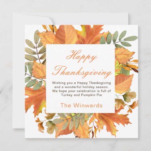 Rustic Autumn Fall Leaves Square Thanksgiving  Kaart (Voorkant)