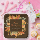 Rustic Autumn Fall Leaves Square Thanksgiving  Papieren Bordje (Feest)