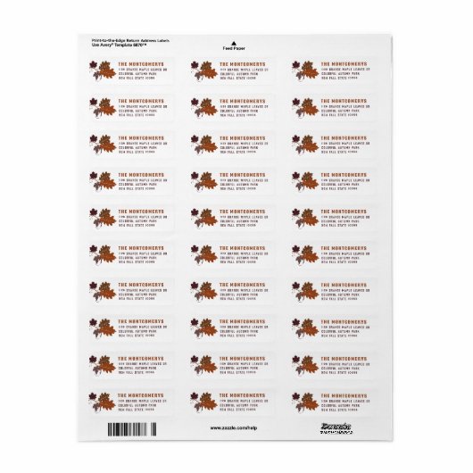 Rustic Autumn Fall Leaves Thanksgiving Address Etiket (Full Sheet)