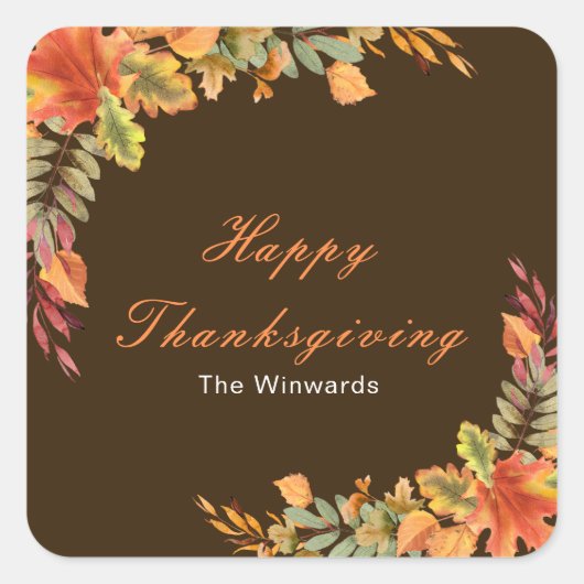 Rustic Autumn Fall Leaves Thanksgiving Party Vierkante Sticker (Voorkant)