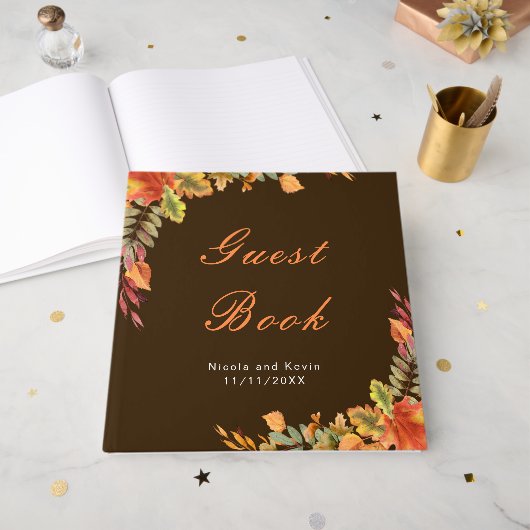 Rustic Autumn Fall Leaves Wedding Gastenboek (Voorkant open)