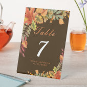 Rustic Autumn Fall Leaves Wedding Table Number Reclamebord Met Voetstuk (Insitu)