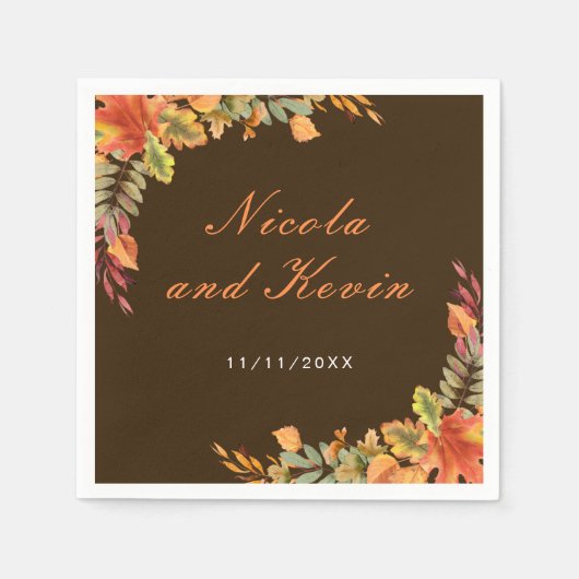 Rustic Autumn Fall Leaves Wedding Thank You Servet (Voorkant)