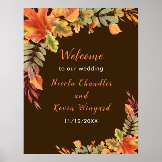 Rustic Autumn Fall Leaves Wedding Welcome Poster (Voorkant)
