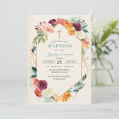 Rustic Autumn Floral Baptism Invitation Kaart (Staand voorkant)
