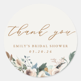 Rustic Autumn Floral Bridal Shower Favor Ronde Sticker