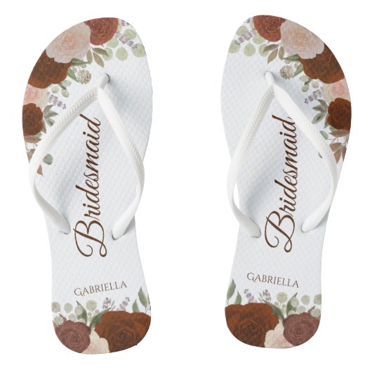 Rustic Autumn Floral Elegant Bridesmaid Wedding Teenslippers (Voetbed)