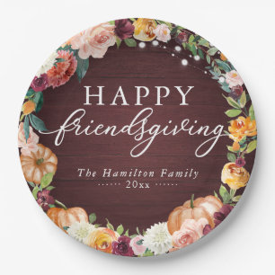 Rustic Autumn Floral Friendsgiving Dinner Paper Pl Papieren Bordje