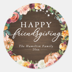 Rustic Autumn Floral Friendsgiving Ronde Sticker