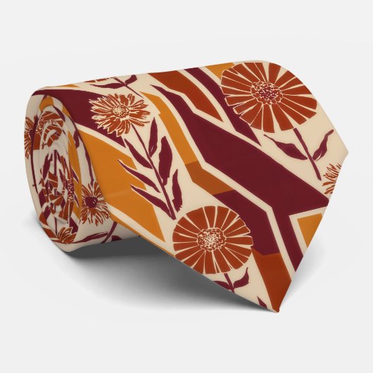 Rustic Autumn Floral Geometric Pattern (9) Stropdas (Opgerold)