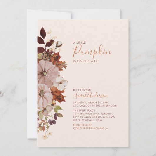 Rustic Autumn Floral Pumpkin Baby shower Kaart (Voorkant)