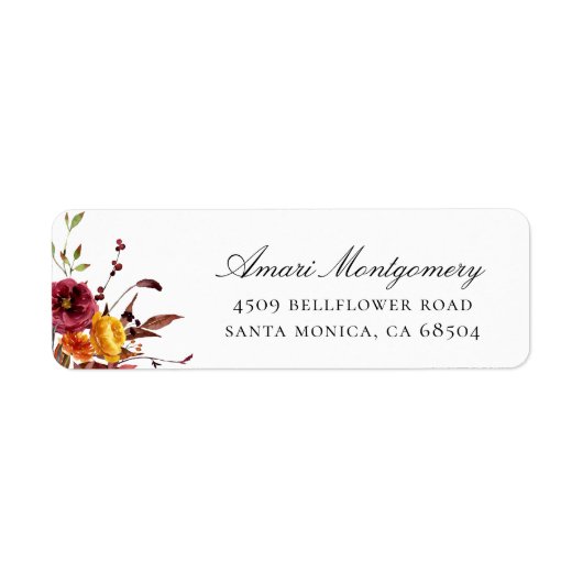 Rustic Autumn Floral Return Address Labels (Voorkant)