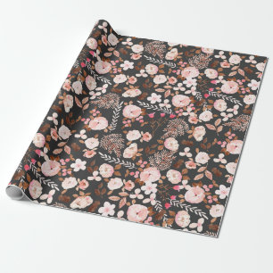 Rustic Autumn Floral Waterverf Pattern Pink Brown Cadeaupapier