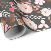 Rustic Autumn Floral Waterverf Pattern Pink Brown Cadeaupapier (Rol Hoek)