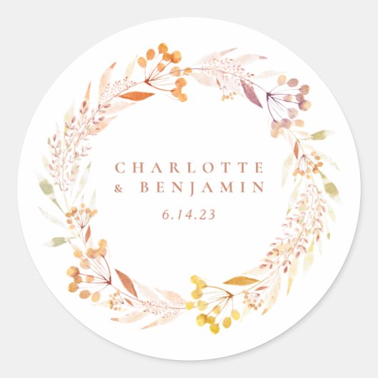 Rustic Autumn Floral Waterverf Wreath Boho Ronde Sticker (Voorkant)