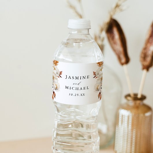 Rustic Autumn Floral Wedding Waterfles Etiket