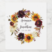 Rustic Autumn Floral Wedding Wijn Etiket (Enkel label)