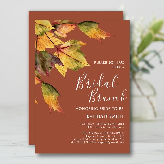 Rustic Autumn Foliage Fall Wedding Bridal Brunch Kaart