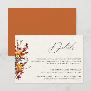 Rustic Autumn Foliage Floral Mariage Détails Carte