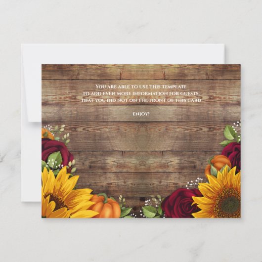Rustic Autumn Foliage Mariage Détails Carte (Dos)