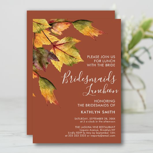 Rustic Autumn Foliage Wedding Bridesmaids Luncheon Kaart
