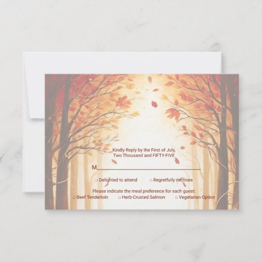 Rustic Autumn Forest Pumpkin Wedding RSVP Kaartje (Voorkant)