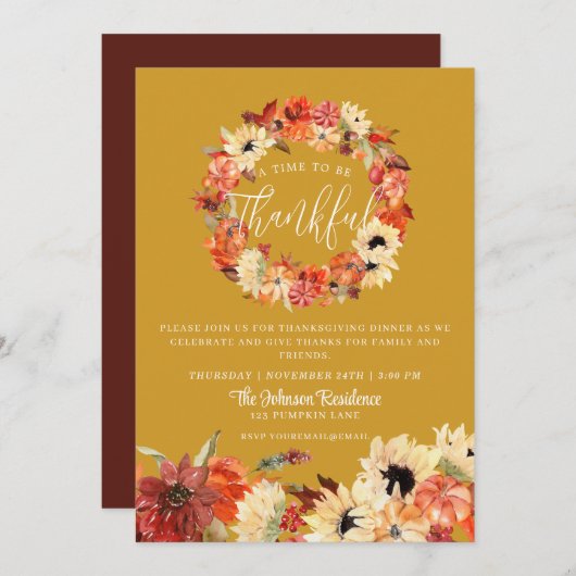 Rustic Autumn Herfst Pumpkin Thanksgiving Dinner Kaart (Voorkant / Achterkant)