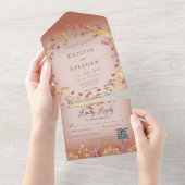 Rustic Autumn Leaf & Berry Wreath Rust QR Code All In One Uitnodiging (Afscheurbaar)