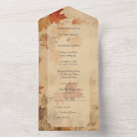 Rustic Autumn Leaves All In One Uitnodiging (Binnen)