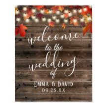 Rustic Autumn Leaves Barn Wood Wedding Sign