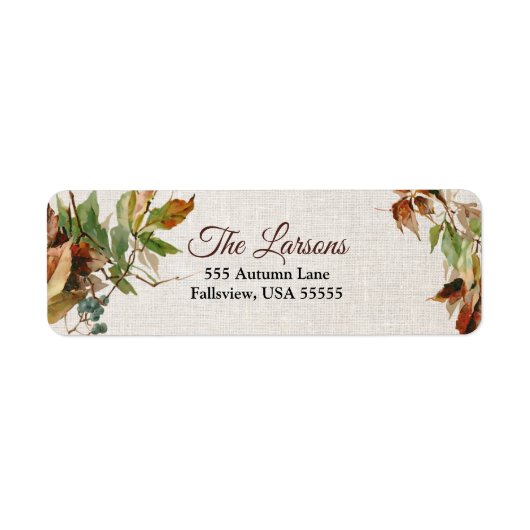 Rustic Autumn Leaves en Linen Etiket (Voorkant)