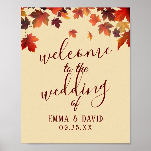 Rustic Autumn Leaves Fall Wedding Welcome Sign Poster (Voorkant)