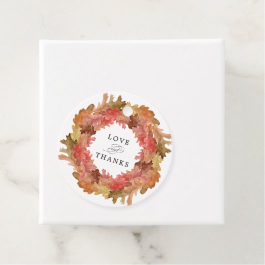 Rustic Autumn Leaves Herfst Wreath Wedding Bedankjes Labels (In situ)