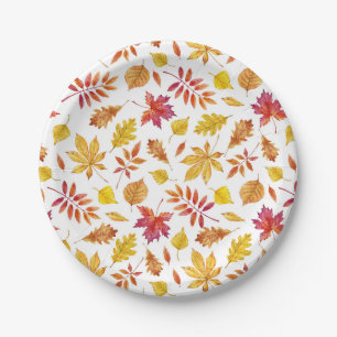 Rustic Autumn Leaves Pattern Thanksgiving Papieren Bordje