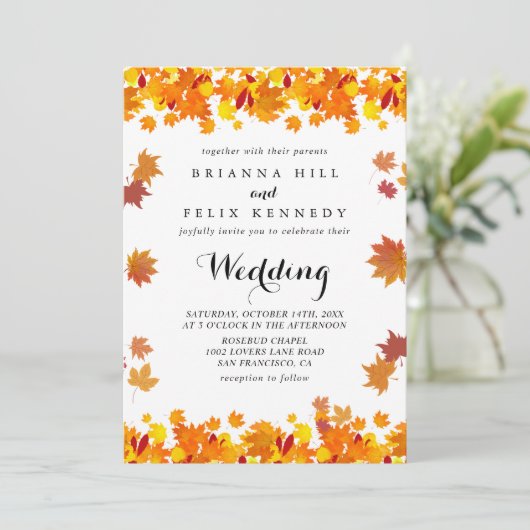 Rustic Autumn Leaves Wedding Kaart (Staand voorkant)