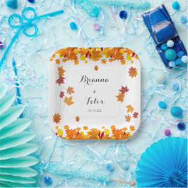 Rustic Autumn Leaves Wedding Papieren Bordje