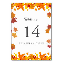 Rustic Autumn Leaves Wedding Table Number Card Kaart