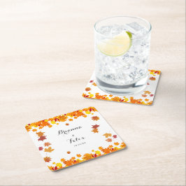 Rustic Autumn Leaves Wedding Vierkante Kartonnen Onderzetter