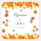 Rustic Autumn Leaves Wedding Vierkante Sticker (Voorkant)