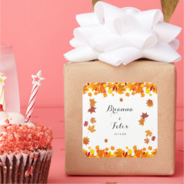 Rustic Autumn Leaves Wedding Vierkante Sticker
