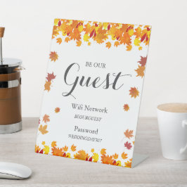 Rustic Autumn Leaves Wedding Wifi Sign Reclamebord Met Voetstuk