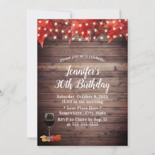 Rustic Autumn Leaves Wine 30th Birthday Kaart